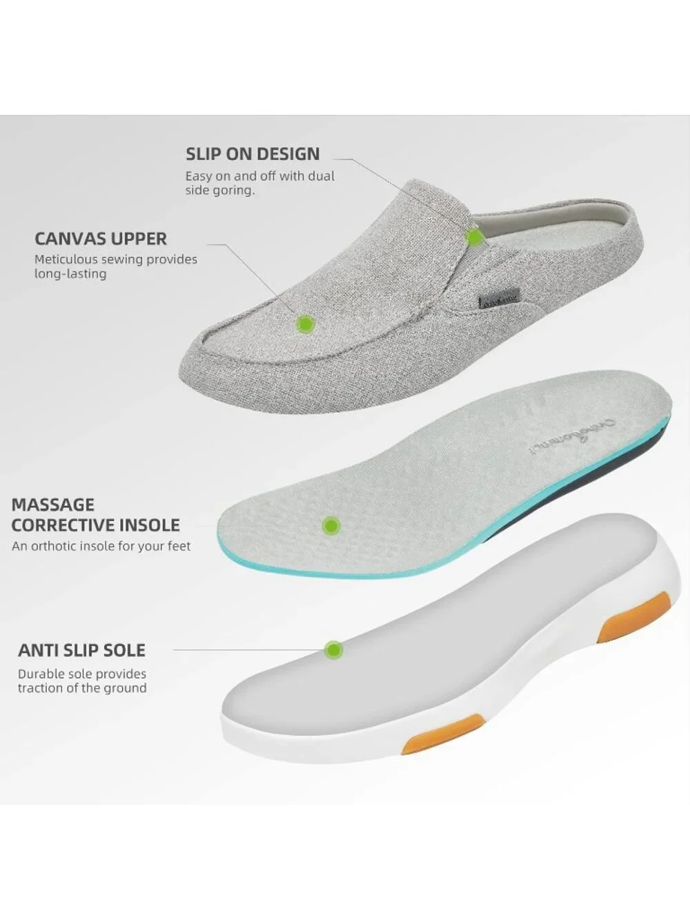 OrthoComfoot Mens Silver Grey Rubber Loafer Lightweight Breathable Slip On Shoes